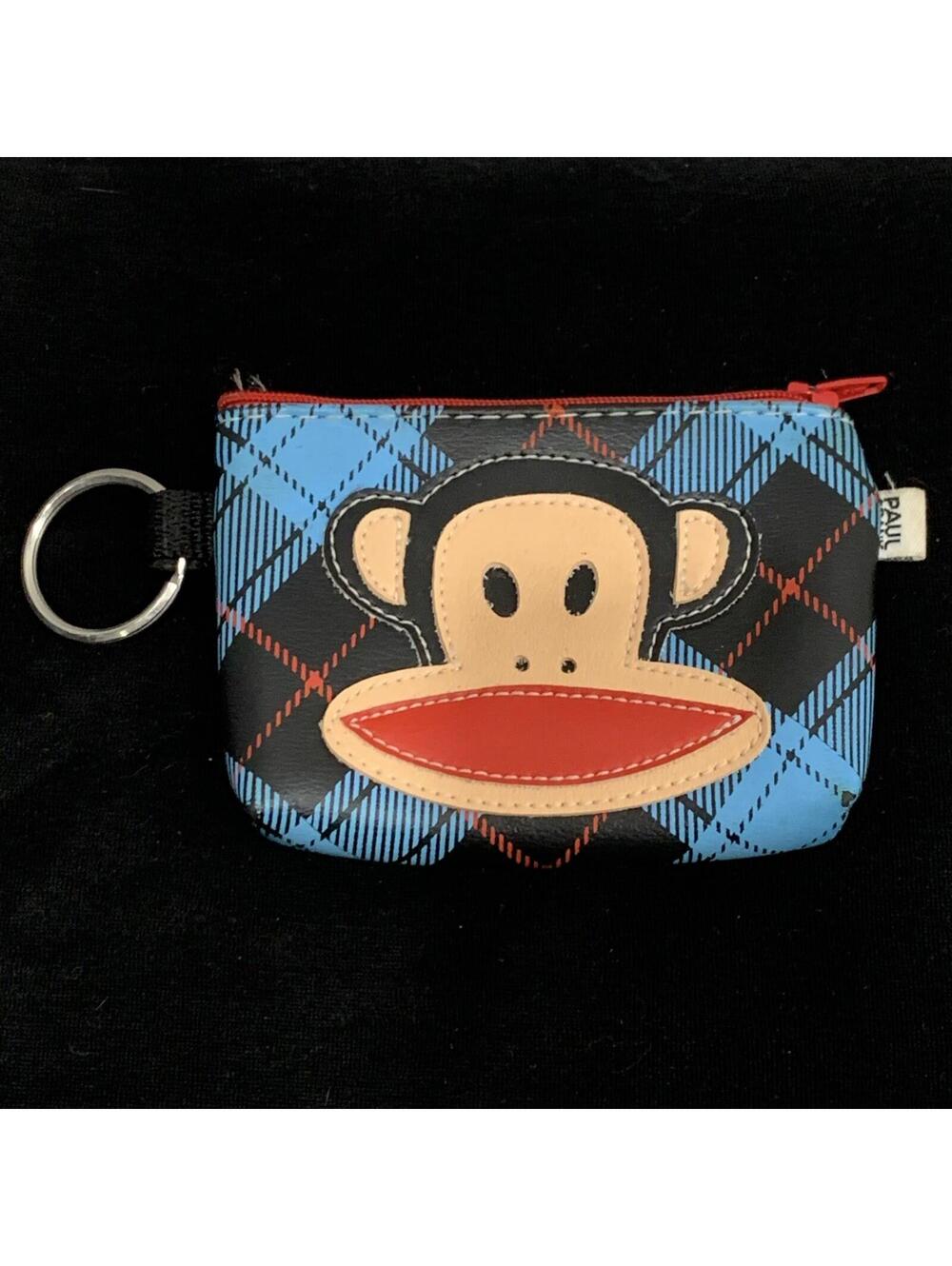 Rare Vtg Original Paul Frank Coin Purse Julius Monkey Zipper Key Ring Blue Plaid